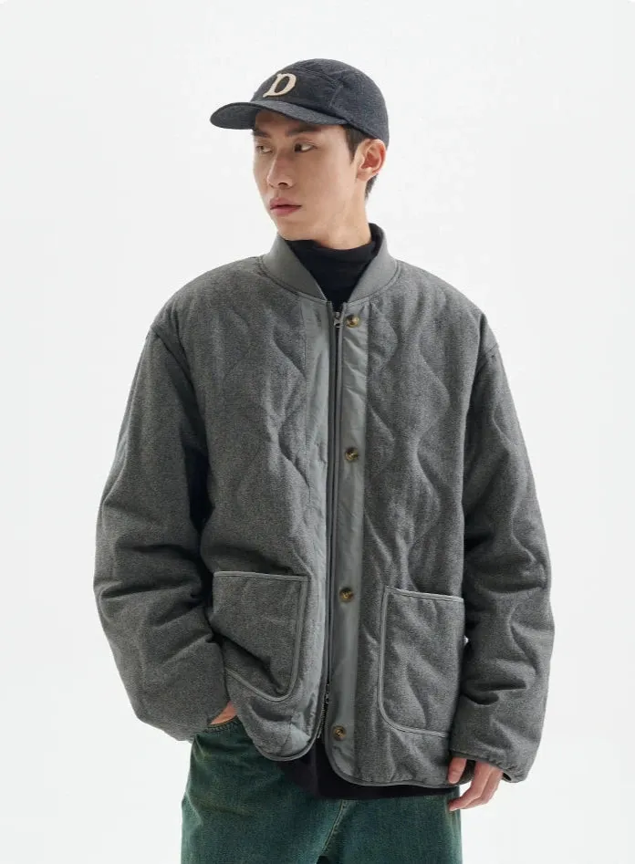 Quilted Drop Shoulder Button Jacket with Front Pockets