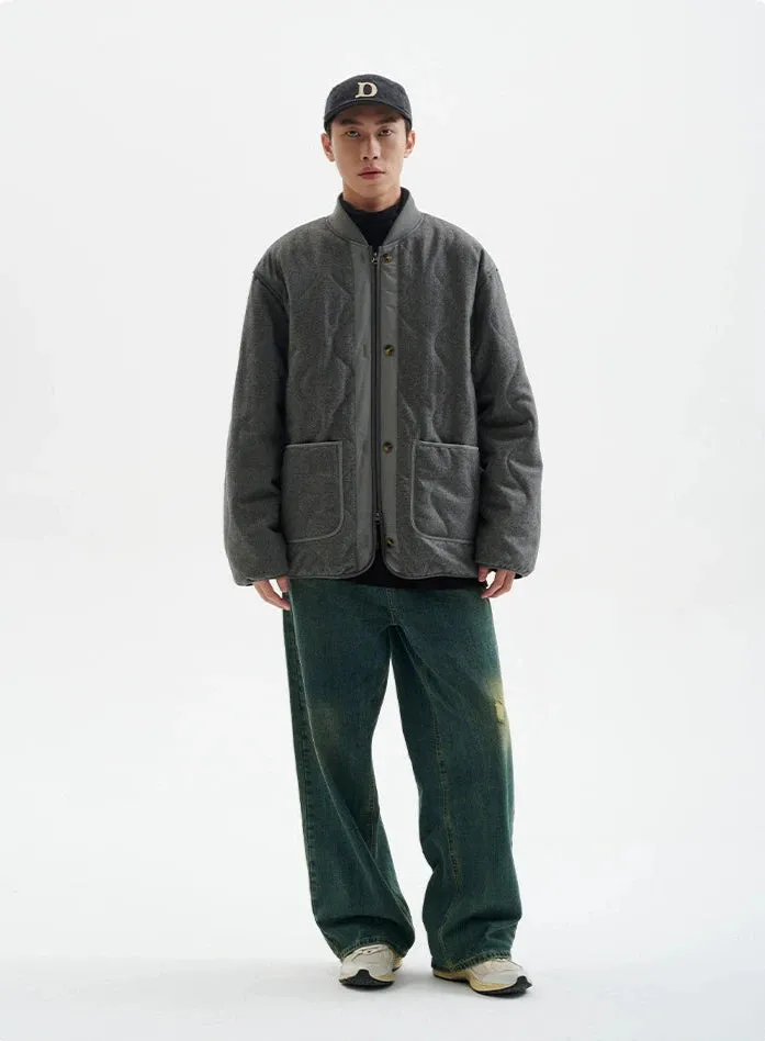 Quilted Drop Shoulder Button Jacket with Front Pockets