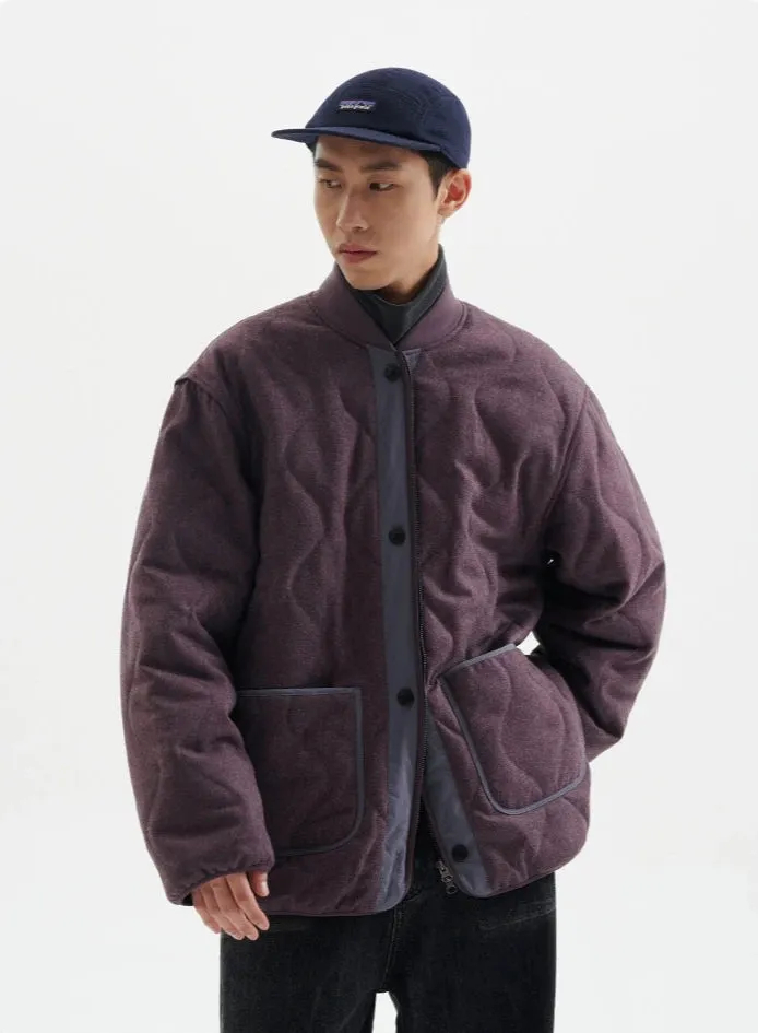 Quilted Drop Shoulder Button Jacket with Front Pockets