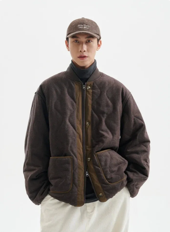 Quilted Drop Shoulder Button Jacket with Front Pockets