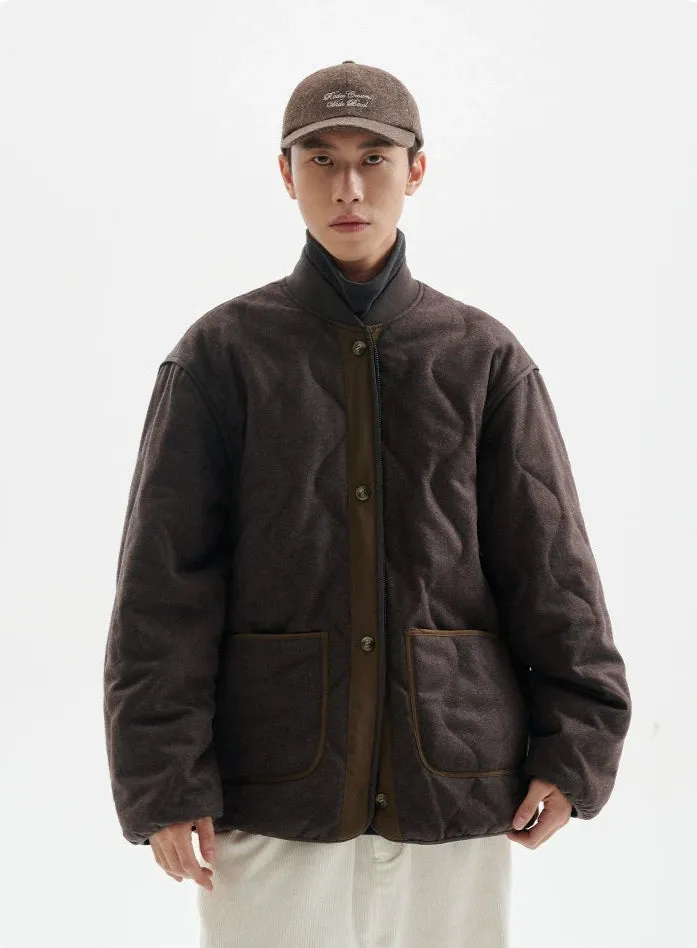 Quilted Drop Shoulder Button Jacket with Front Pockets