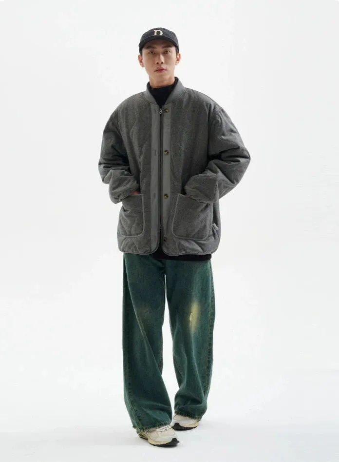 Quilted Drop Shoulder Button Jacket with Front Pockets