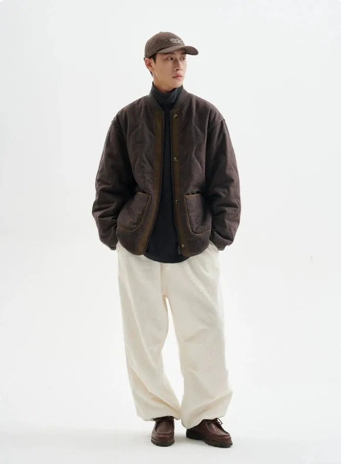 Quilted Drop Shoulder Button Jacket with Front Pockets