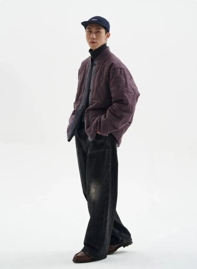 Quilted Drop Shoulder Button Jacket with Front Pockets