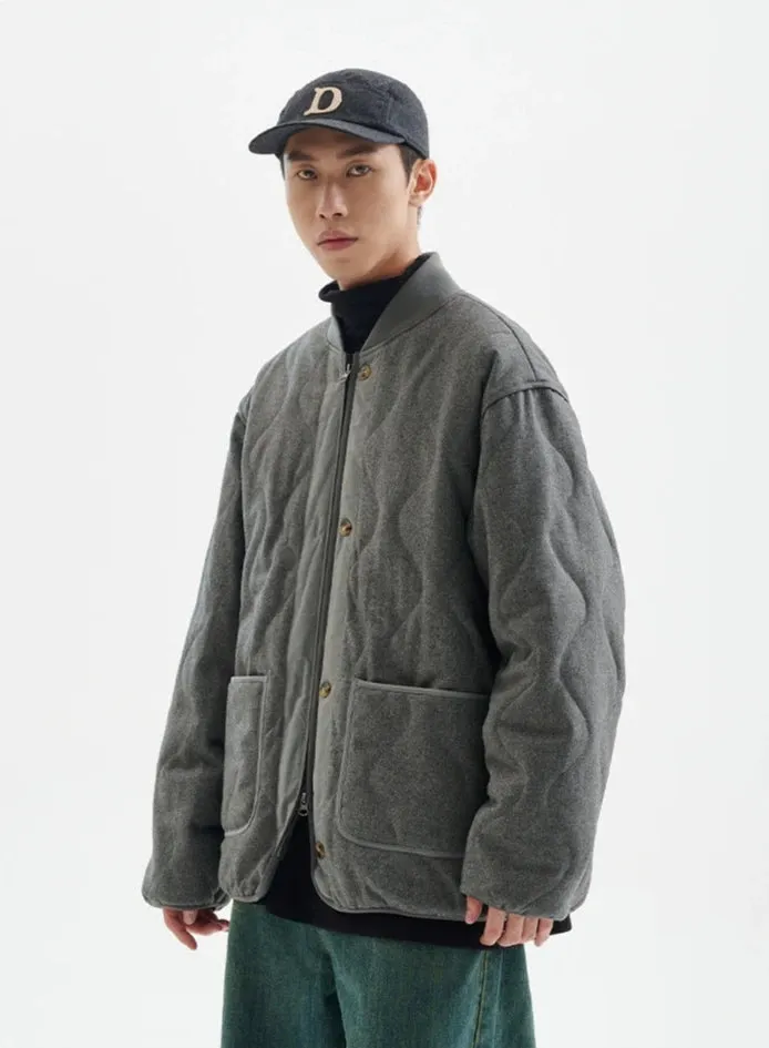 Quilted Drop Shoulder Button Jacket with Front Pockets