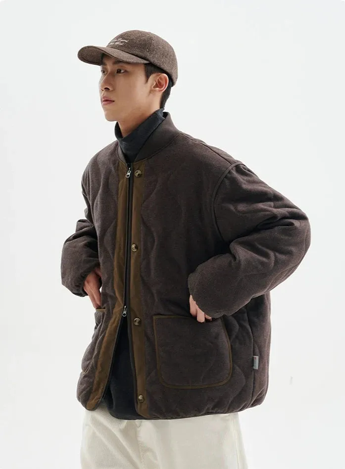 Quilted Drop Shoulder Button Jacket with Front Pockets