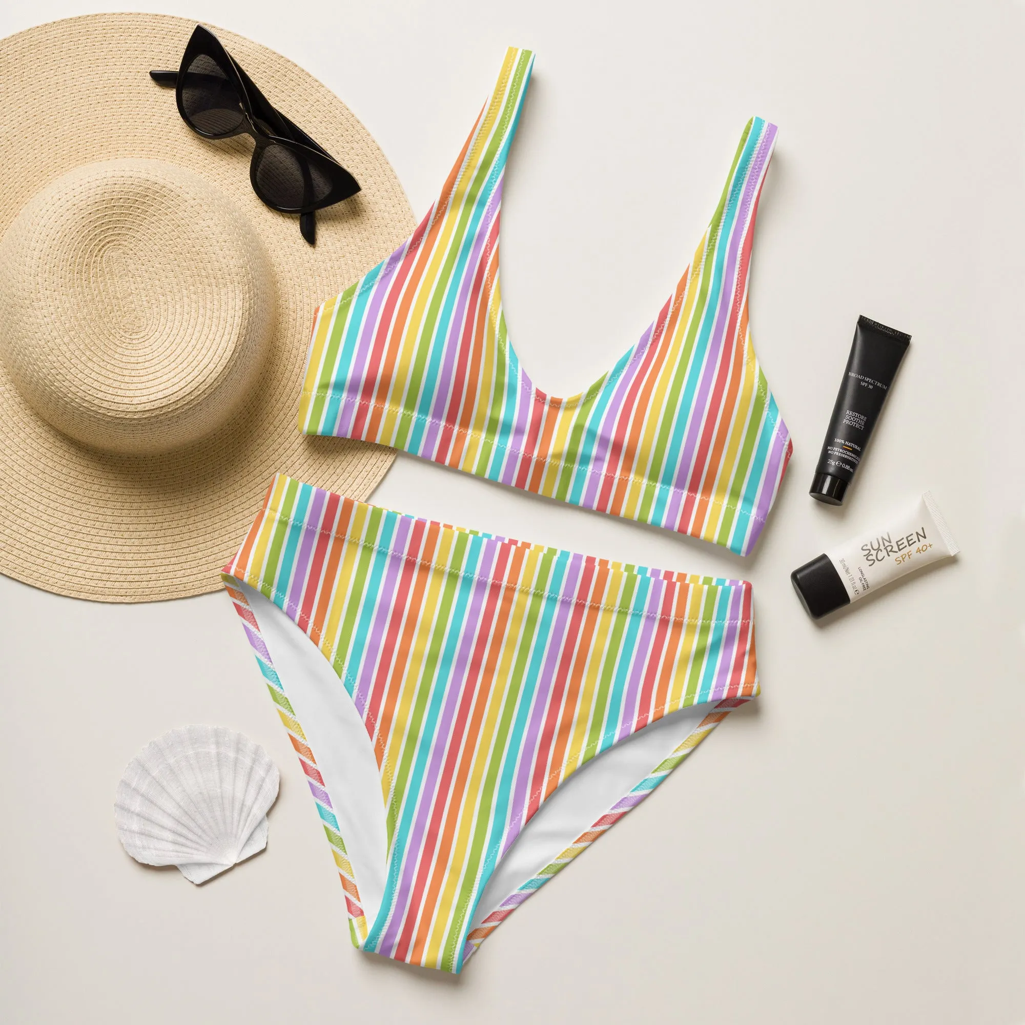 Rainbow Striped Athletic Bikini Bottom