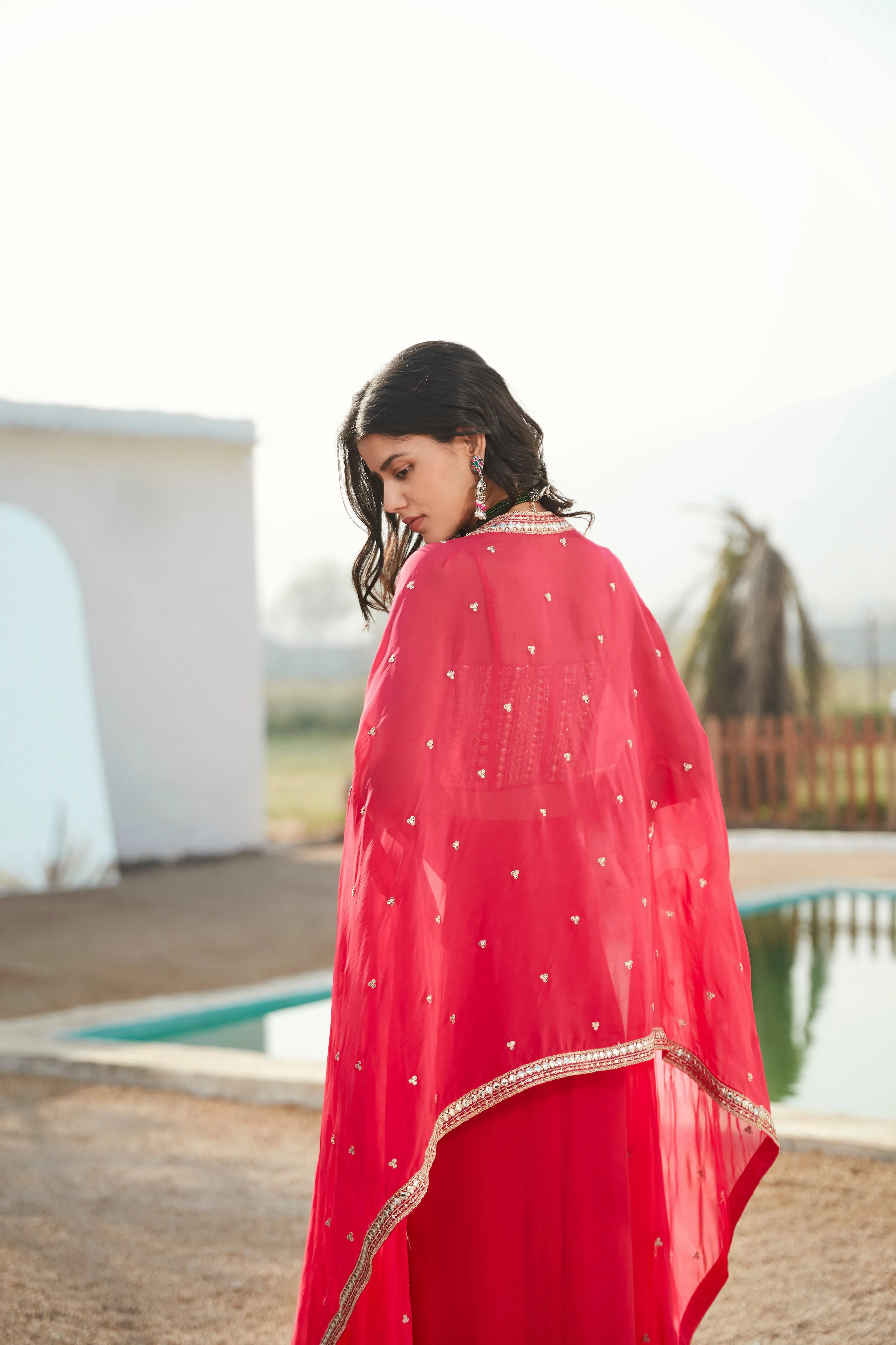 Rani Pink Skirt Set With Cape