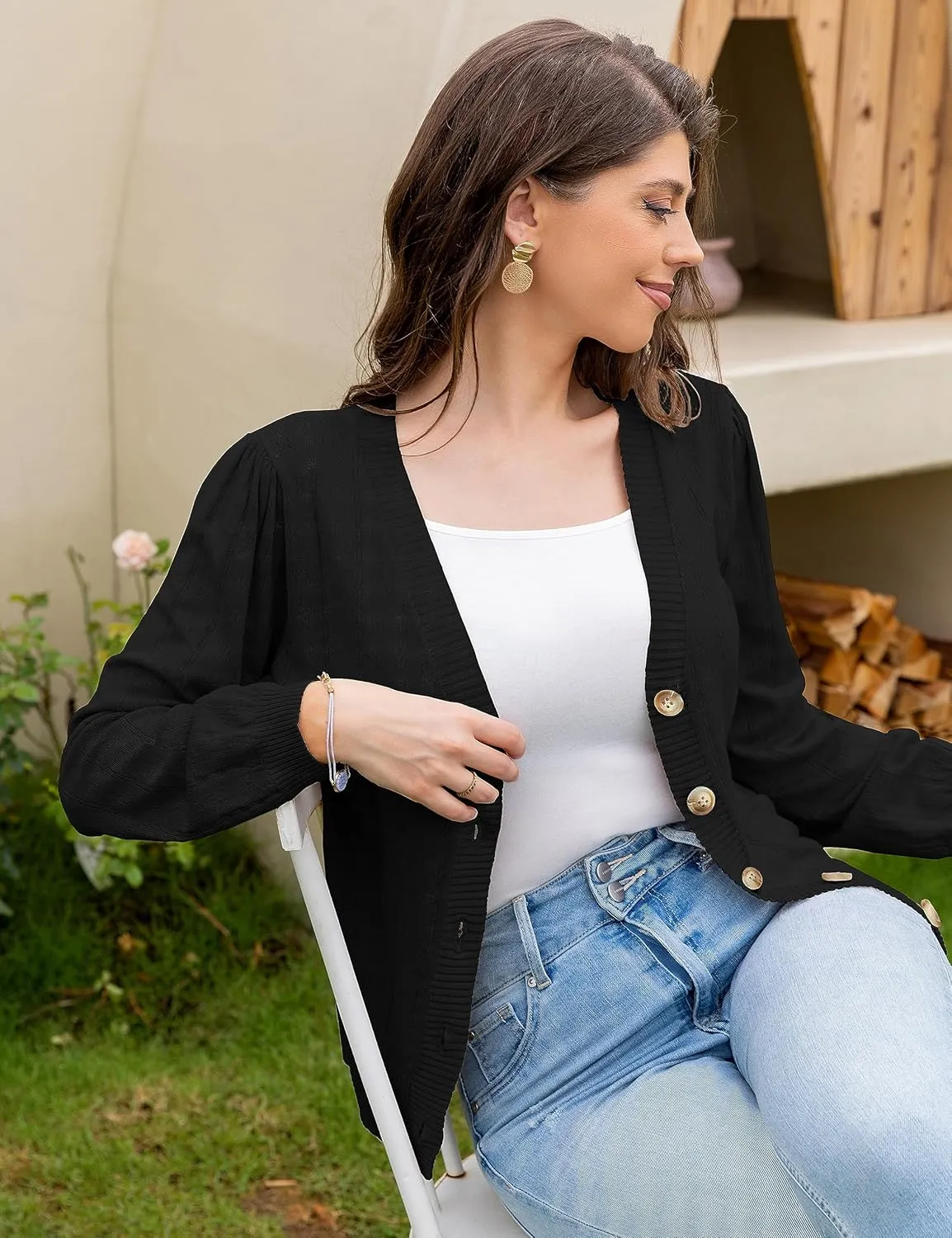 REDHOTYPE Women's Cardigans Button Down V Neck Casual Sweater Open Front Cardigan Sweaters