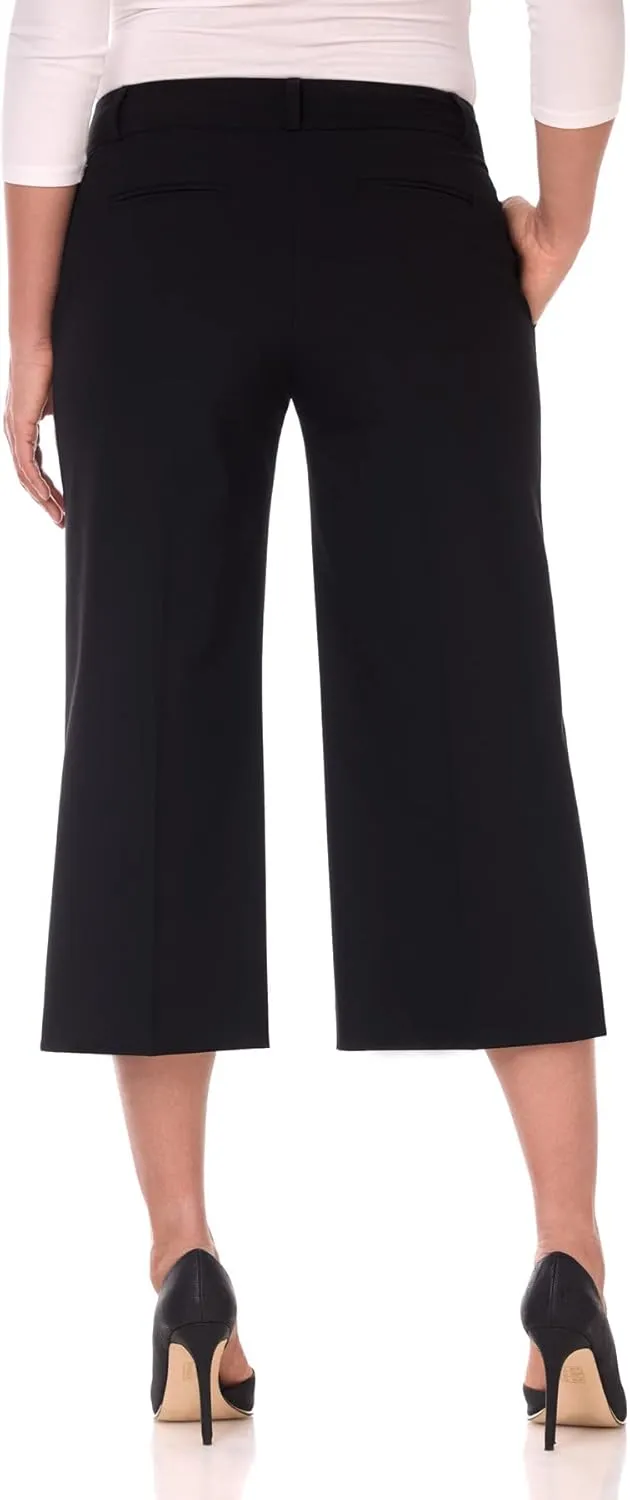 Rekucci Desk to Dinner Wide Leg Capris for Women, Flowy and Stretchy Chic Capri Pants