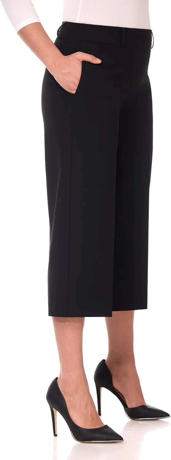 Rekucci Desk to Dinner Wide Leg Capris for Women, Flowy and Stretchy Chic Capri Pants