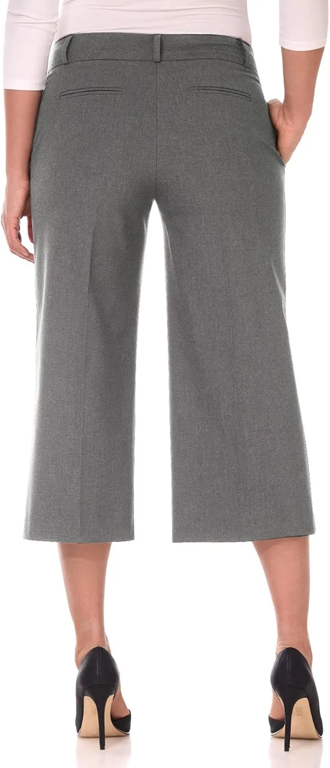 Rekucci Desk to Dinner Wide Leg Capris for Women, Flowy and Stretchy Chic Capri Pants