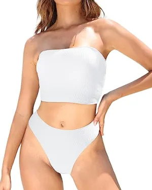 Rib Crop Top & High Waist Bikini Set