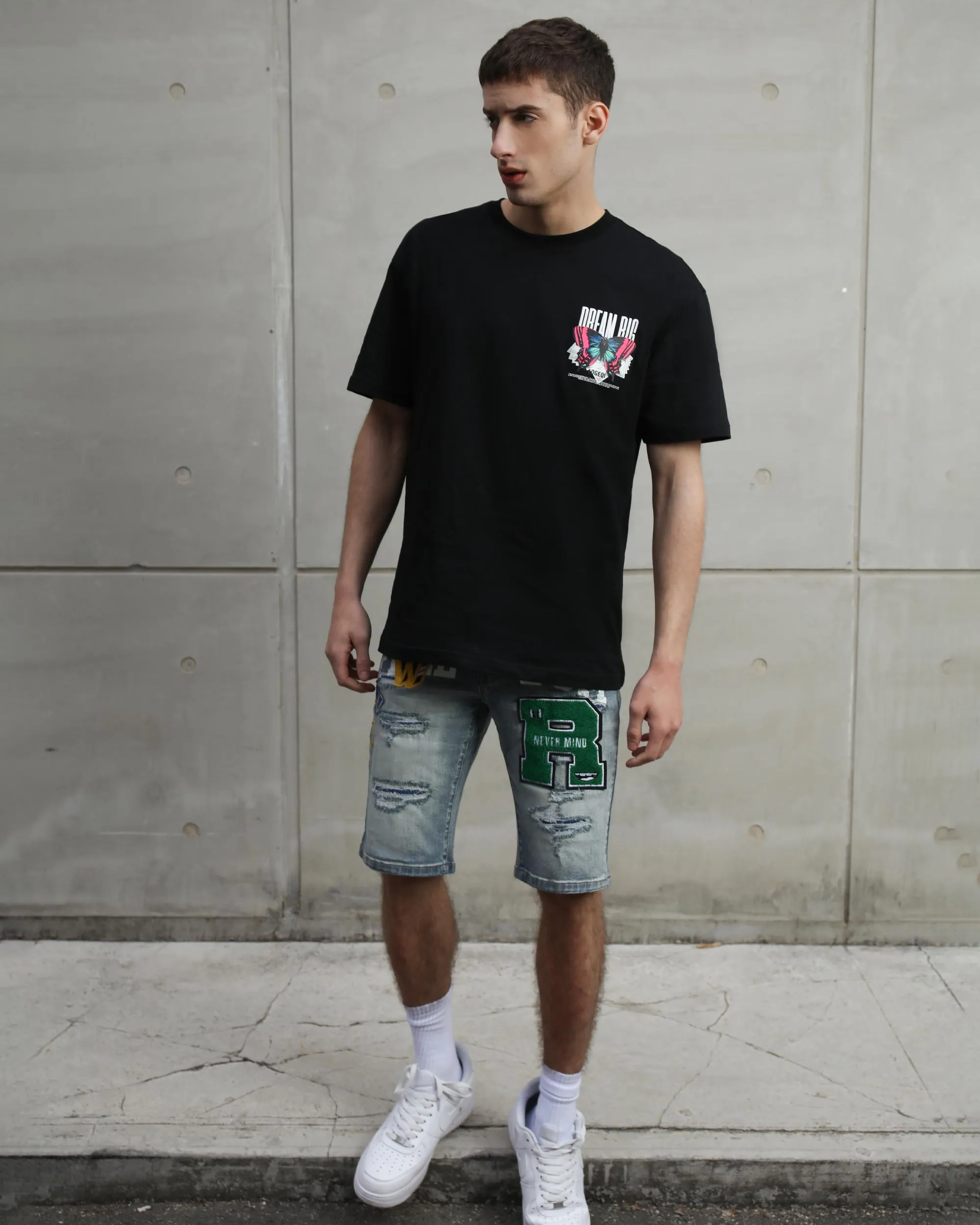 Ripped & Repaired Blue Denim Shorts with Embroidery-Mexico Local Delivery