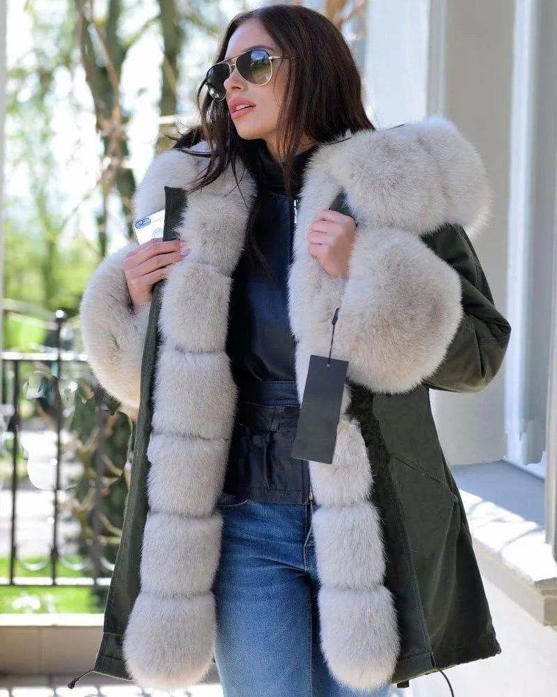 Roiii Womens Hooded Camouflage Warm Winter Coats Fleece Fur Jacket Down Parka Overcoat