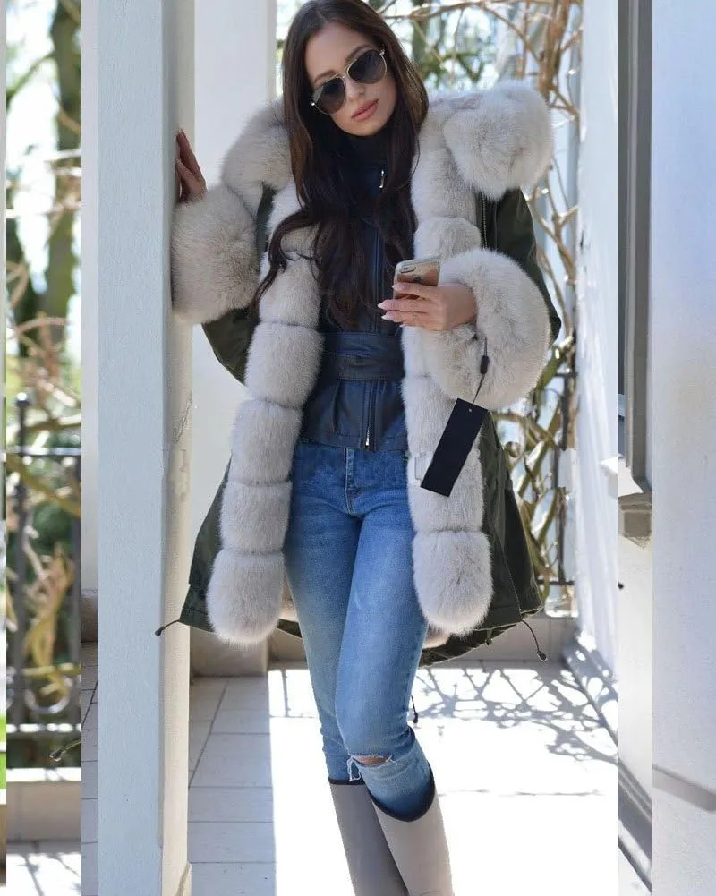 Roiii Womens Hooded Camouflage Warm Winter Coats Fleece Fur Jacket Down Parka Overcoat