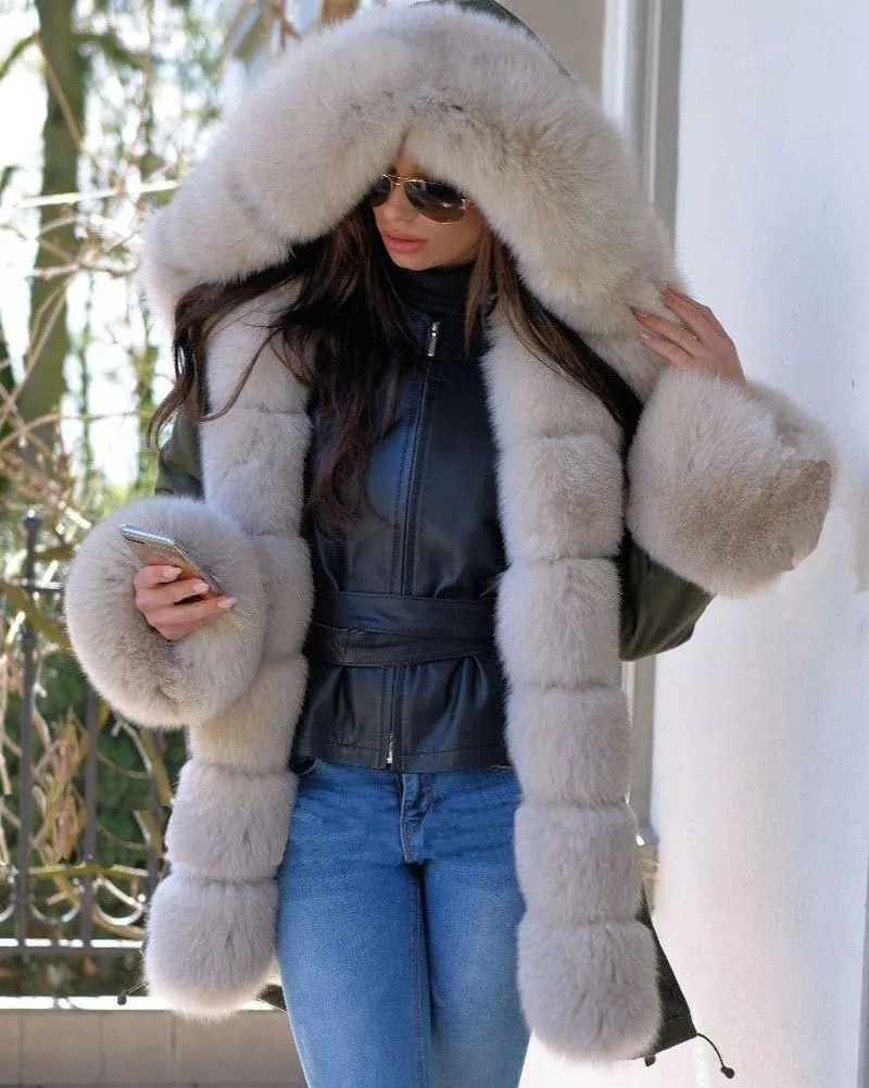 Roiii Womens Hooded Camouflage Warm Winter Coats Fleece Fur Jacket Down Parka Overcoat