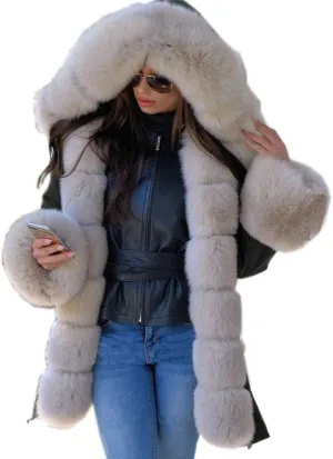 Roiii Womens Hooded Camouflage Warm Winter Coats Fleece Fur Jacket Down Parka Overcoat