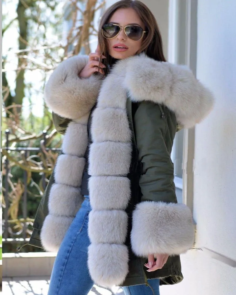Roiii Womens Hooded Camouflage Warm Winter Coats Fleece Fur Jacket Down Parka Overcoat