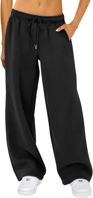 RUEWEY Women's Baggy Sweatpants Solid Color Drawstring High Waist Wide Leg Trousers Athletic Joggers Lounge Pants