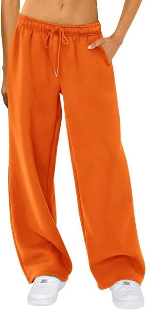 RUEWEY Women's Baggy Sweatpants Solid Color Drawstring High Waist Wide Leg Trousers Athletic Joggers Lounge Pants
