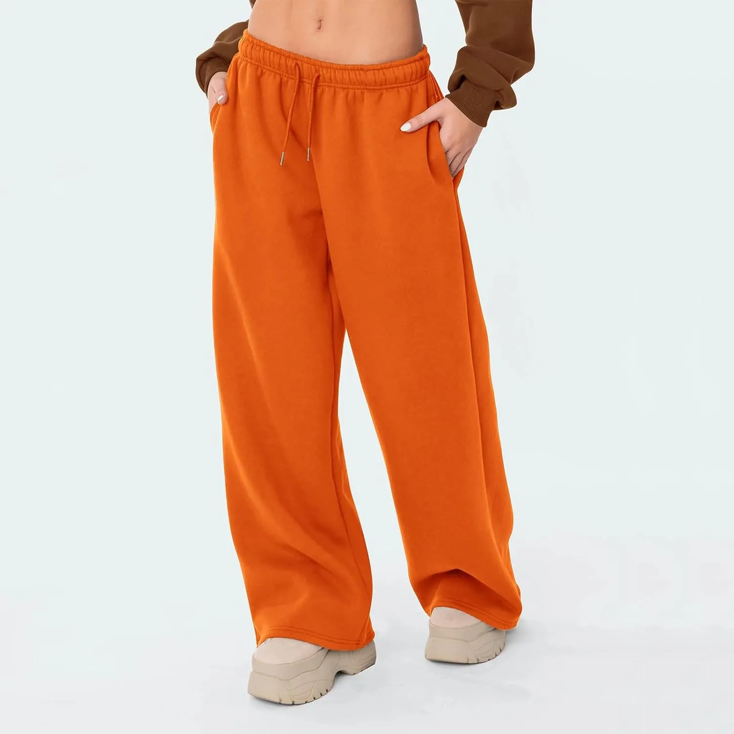RUEWEY Women's Baggy Sweatpants Solid Color Drawstring High Waist Wide Leg Trousers Athletic Joggers Lounge Pants