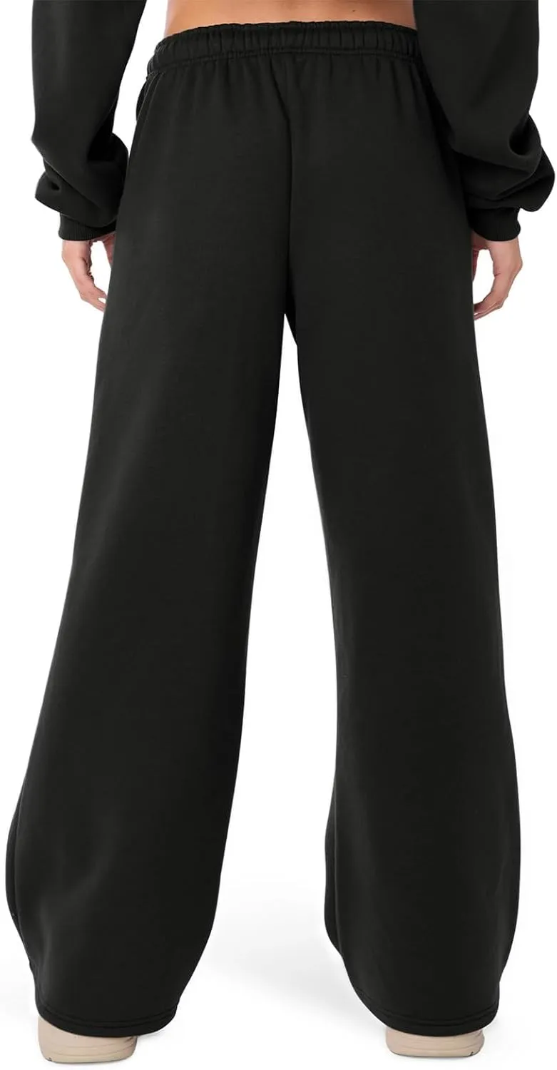 RUEWEY Women's Baggy Sweatpants Solid Color Drawstring High Waist Wide Leg Trousers Athletic Joggers Lounge Pants