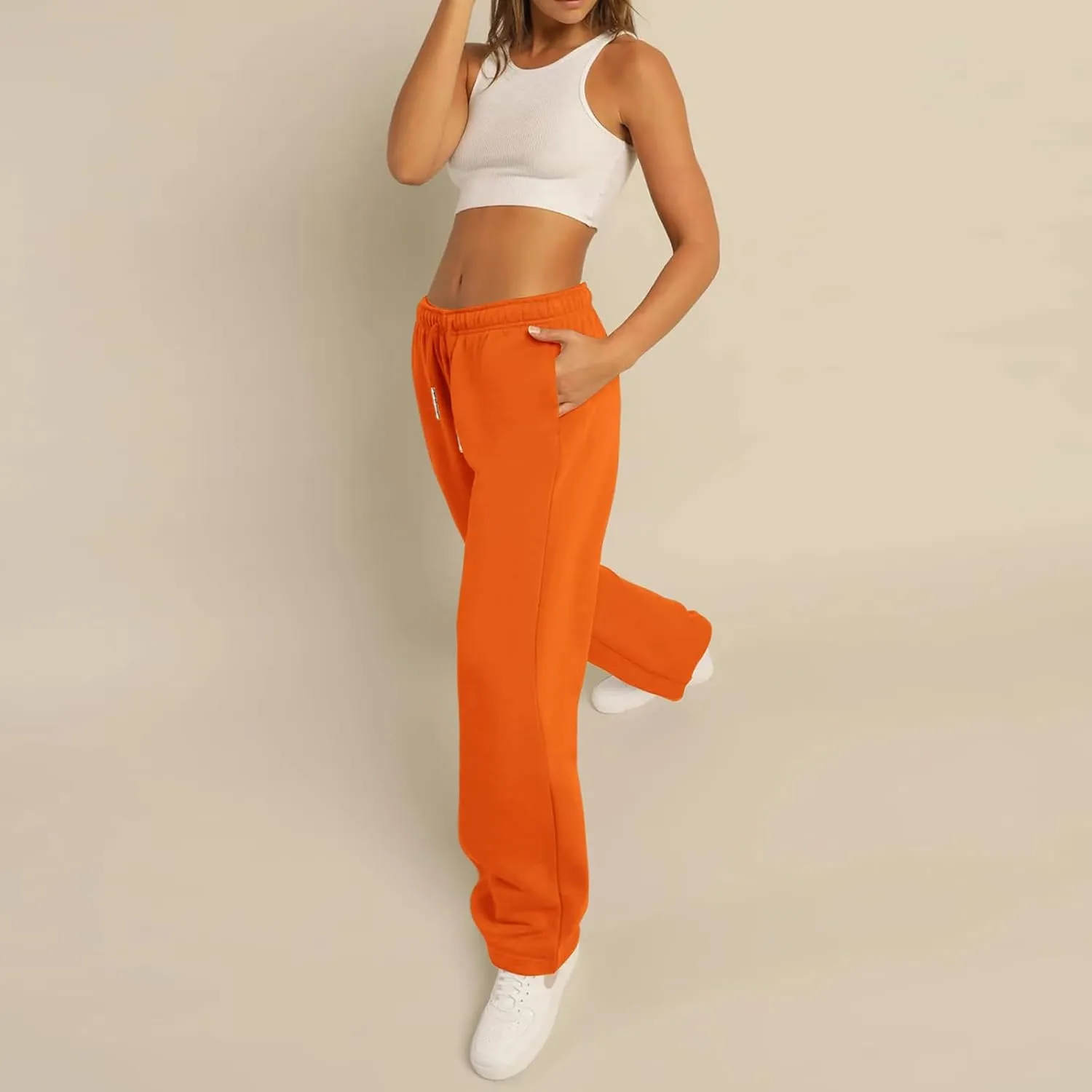 RUEWEY Women's Baggy Sweatpants Solid Color Drawstring High Waist Wide Leg Trousers Athletic Joggers Lounge Pants