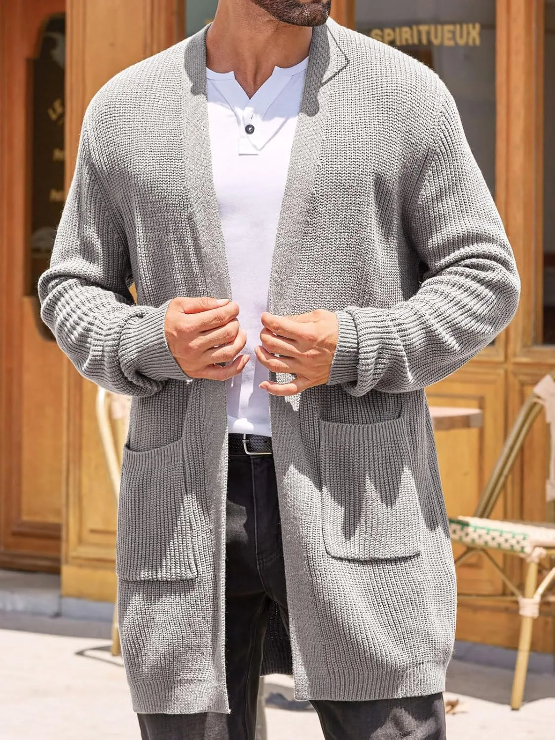 Runcati Mens Cardigan Sweater Casual Cable Knit V Neck Open Front Ribbed Long Winter Sweaters