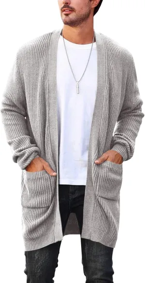 Runcati Mens Cardigan Sweater Casual Cable Knit V Neck Open Front Ribbed Long Winter Sweaters
