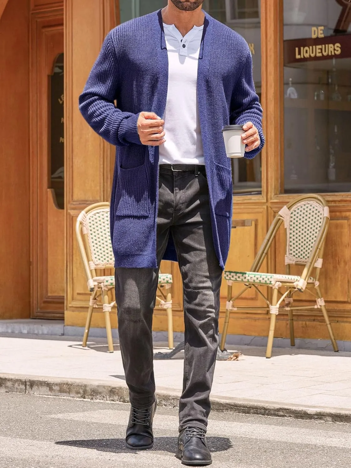 Runcati Mens Cardigan Sweater Casual Cable Knit V Neck Open Front Ribbed Long Winter Sweaters
