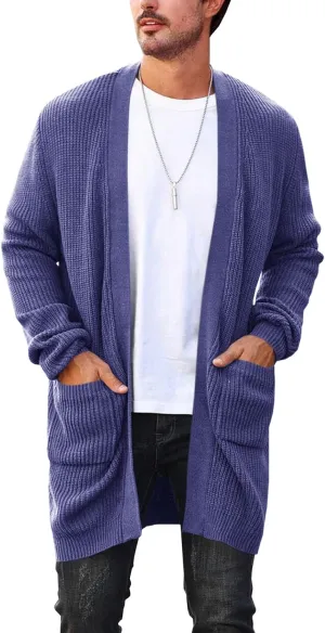 Runcati Mens Cardigan Sweater Casual Cable Knit V Neck Open Front Ribbed Long Winter Sweaters