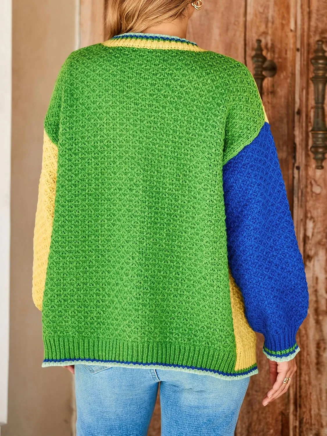 Saodimallsu Womens Color Block Cardigan Sweaters Open Front Chunky Knit Colorful Winter Sweater Coats