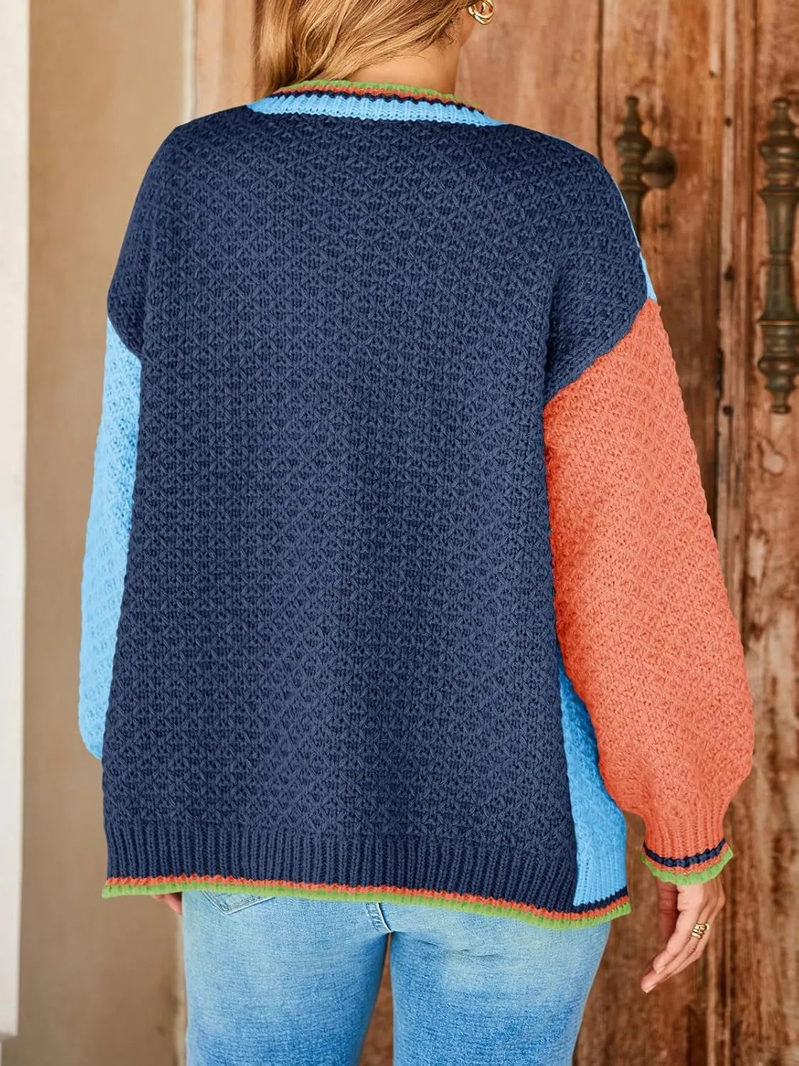 Saodimallsu Womens Color Block Cardigan Sweaters Open Front Chunky Knit Colorful Winter Sweater Coats