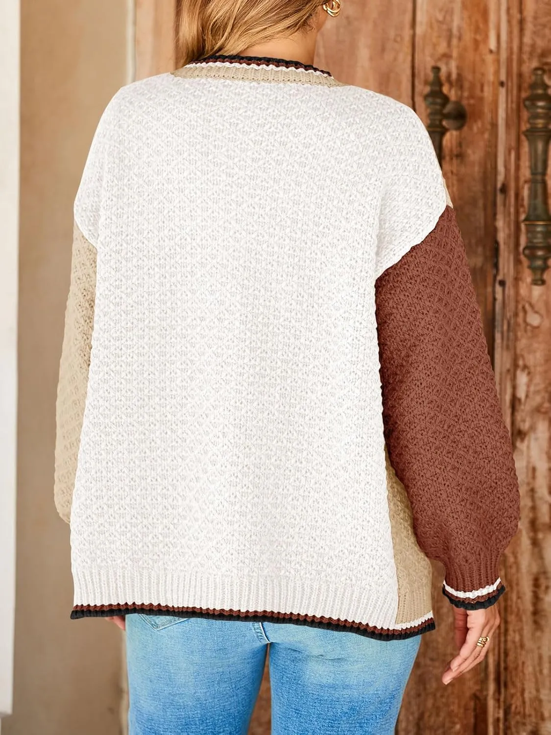 Saodimallsu Womens Color Block Cardigan Sweaters Open Front Chunky Knit Colorful Winter Sweater Coats