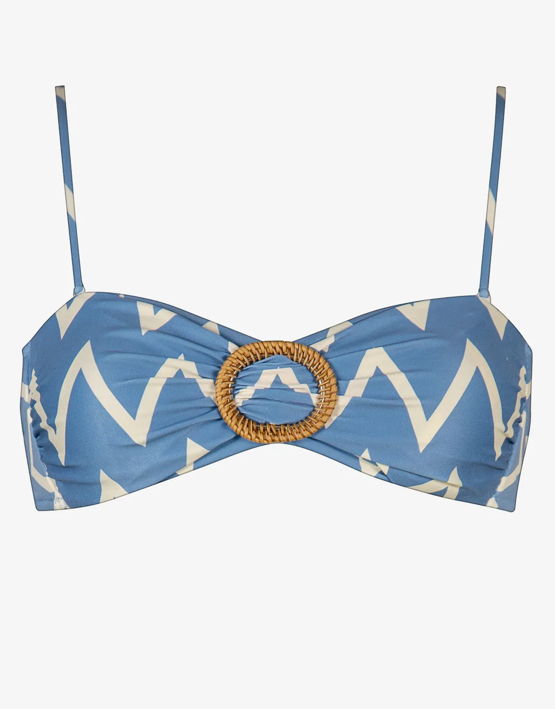 Seaside Vacay Bandeau Bikini Top - Blue/ White Zig Zag