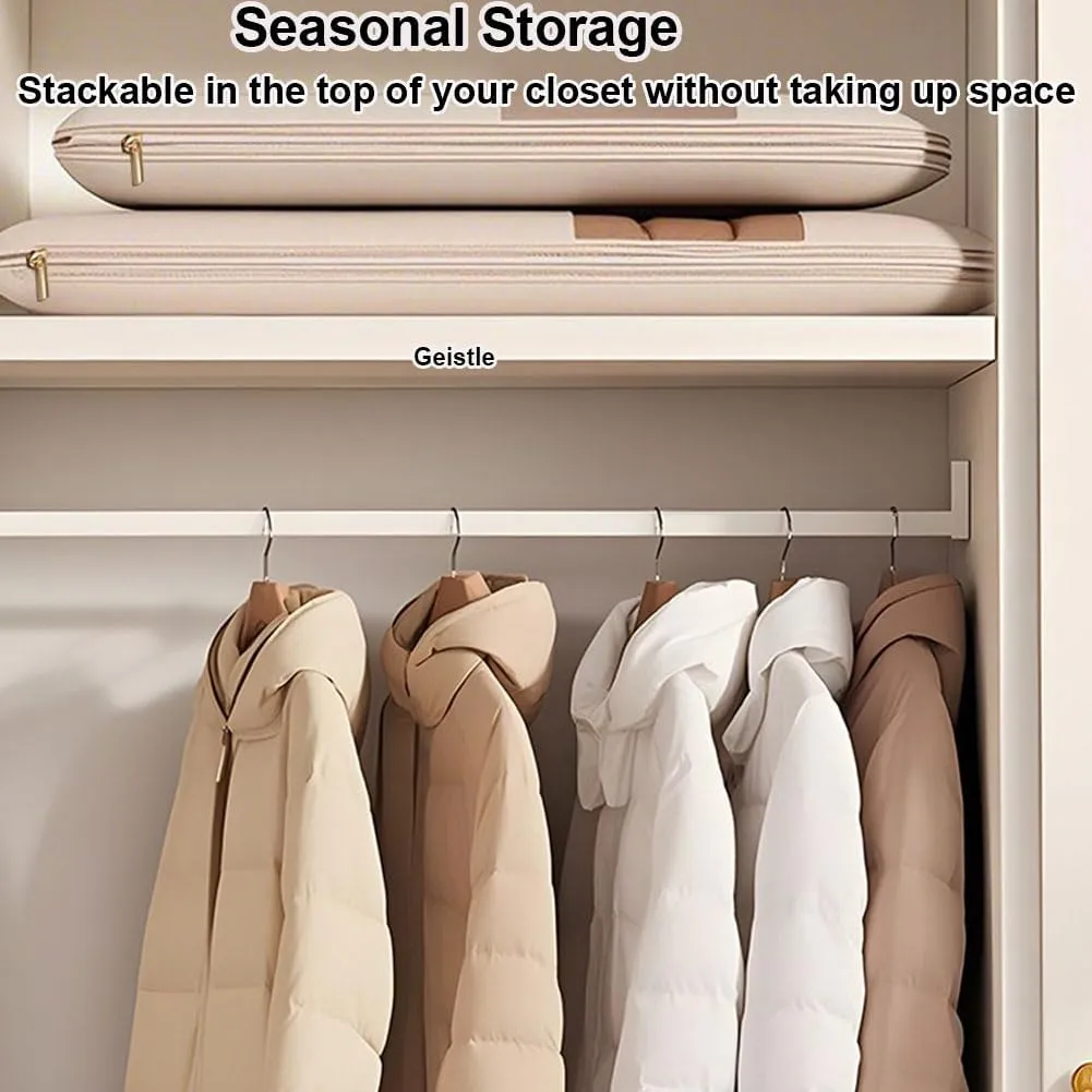 Self-Compression Hanging Garment Bag for Coats | Large Dust Cover | Beige(Pink,X-Large)