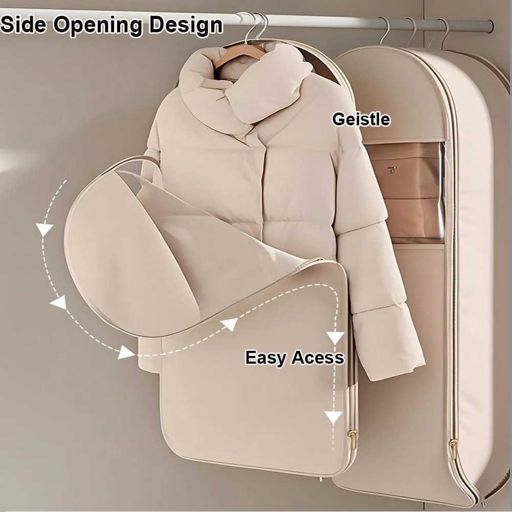Self-Compression Hanging Garment Bag for Coats | Large Dust Cover | Beige(Pink,X-Large)