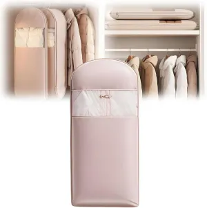 Self-Compression Hanging Garment Bag for Coats | Large Dust Cover | Beige(Pink,X-Large)