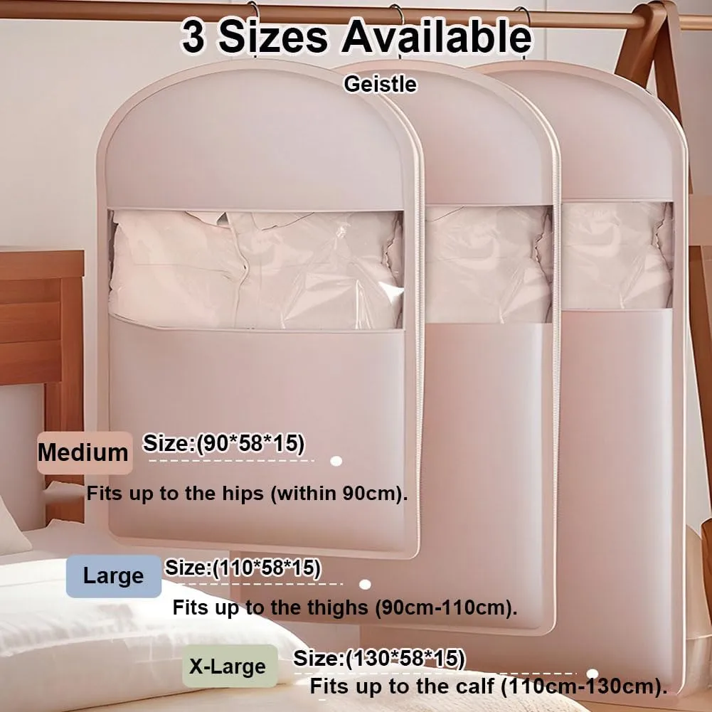 Self-Compression Hanging Garment Bag for Coats | Large Dust Cover | Beige(Pink,X-Large)