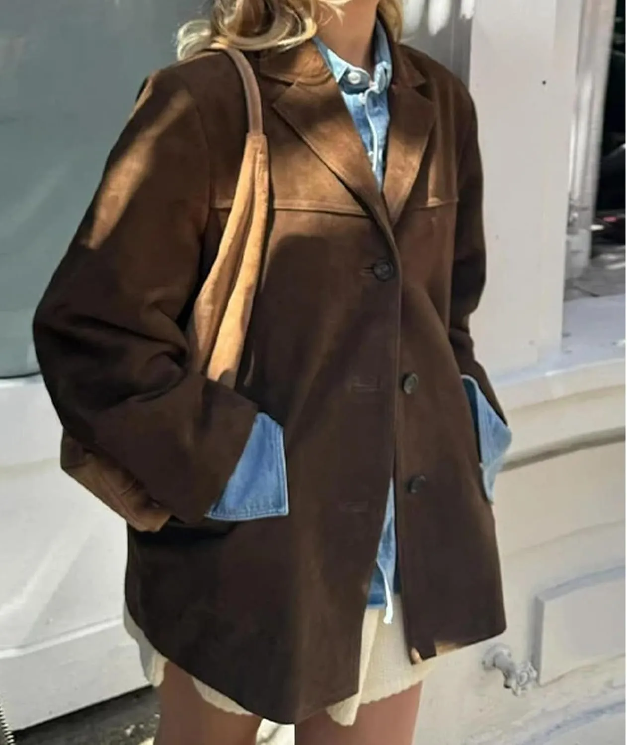 SEMATOMALA Women's Y2K Faux Suede Jacket Blazer Dark Brown Button Down Boyfriend Fall Winter Shacket Coat