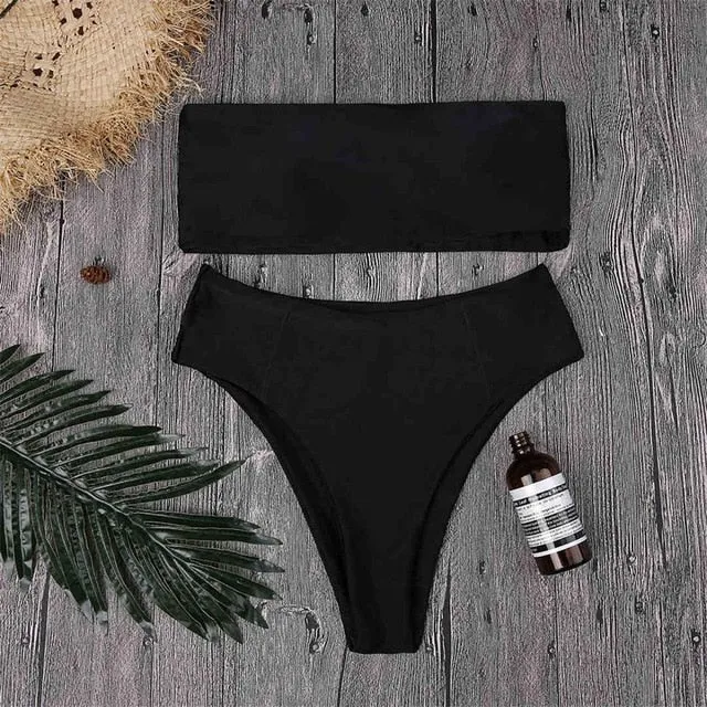 Sexy Leopard Print High Waist Strapless Bikini