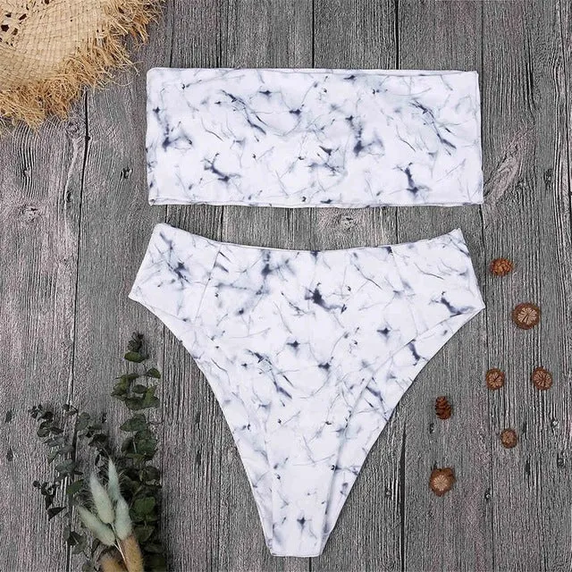 Sexy Leopard Print High Waist Strapless Bikini