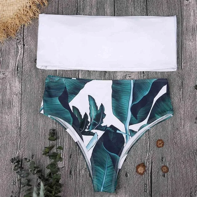 Sexy Leopard Print High Waist Strapless Bikini