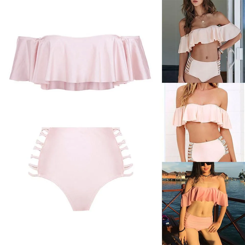 sexy Ruffled Bikini High Waist Strapless Swimwear