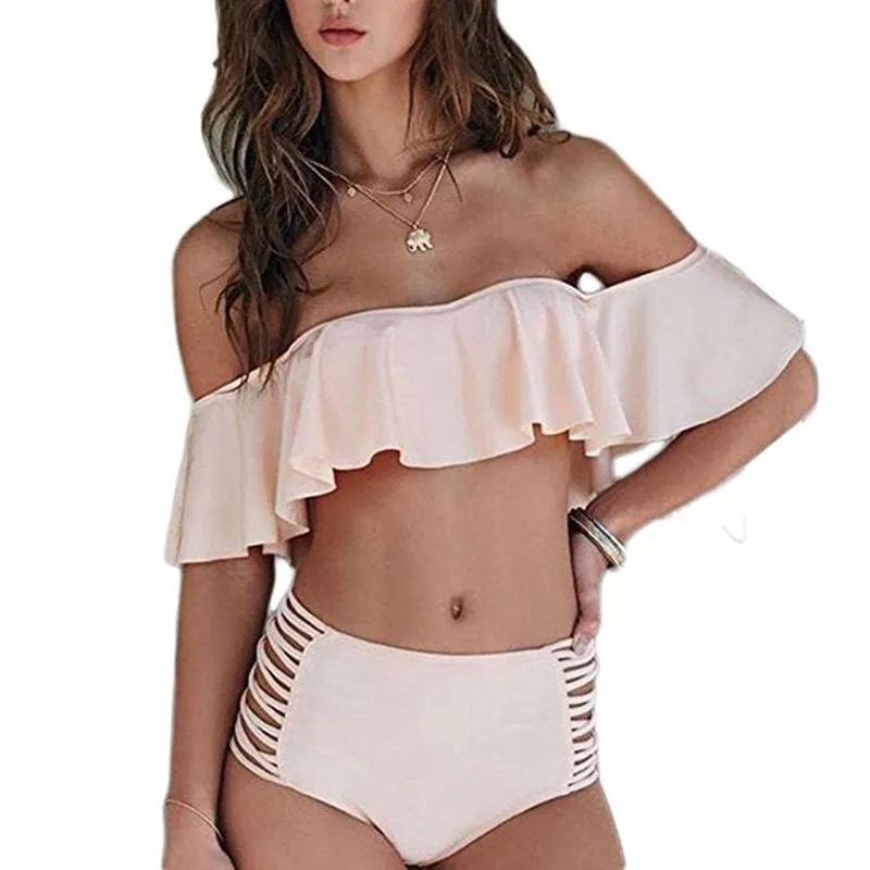 sexy Ruffled Bikini High Waist Strapless Swimwear