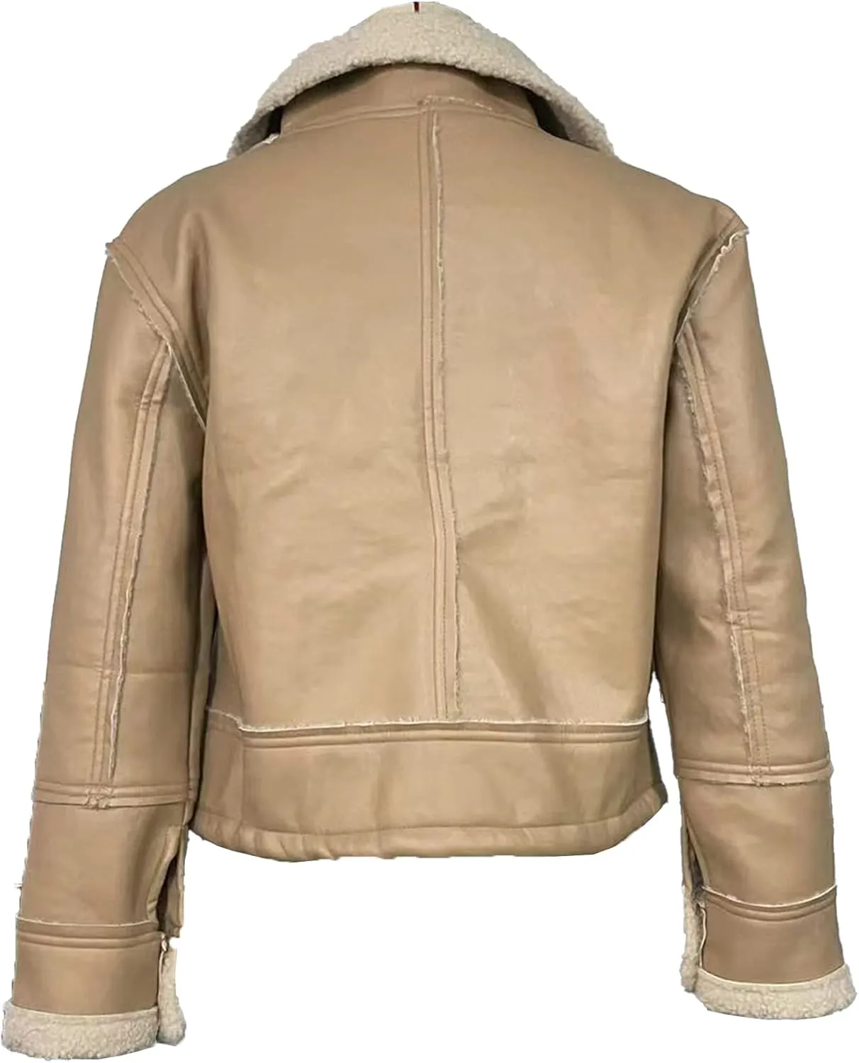 Sexyshine Women's Faux Shearing Moto Bomber Jacket Sherpa-Lined Coat Winter Aviator Leather Coat Outerwear