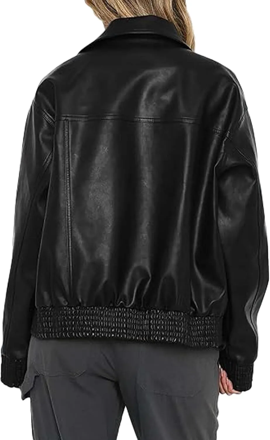 Sexyshine Women's Oversized Faux Leather Jacket Lapel Long Sleeve Zip Up PU Leather Coat Motorcycle Bomber Biker Overcoat