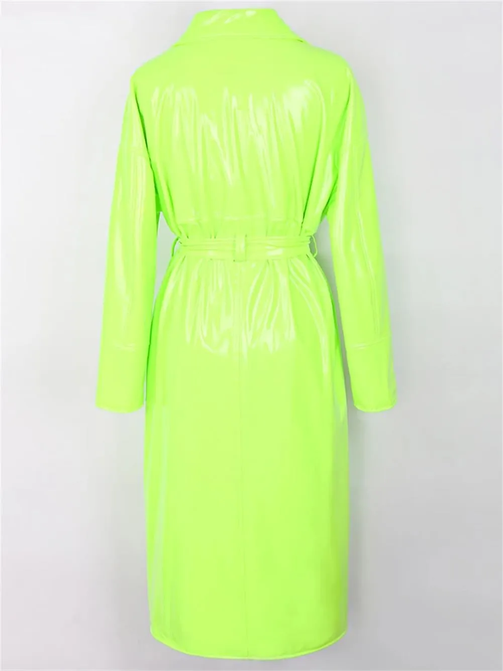 Shiny PVC Leather Long Oversized Trench Coat for Women Single Breasted Sashes Runway Overcoats