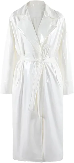 Shiny PVC Leather Long Oversized Trench Coat for Women Single Breasted Sashes Runway Overcoats